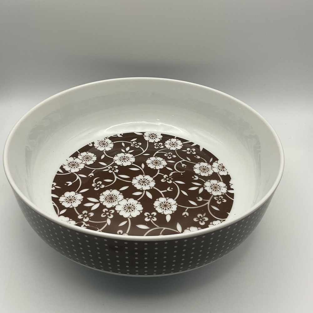 Vintage Shafford Calicot Brown Floral Serving Bowl Japanese MCM Casserole Dish